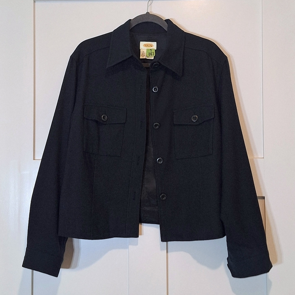 Talbots Wool Vintage Button Up Down Shacket Shirt Cropped Navy Blue Size 14